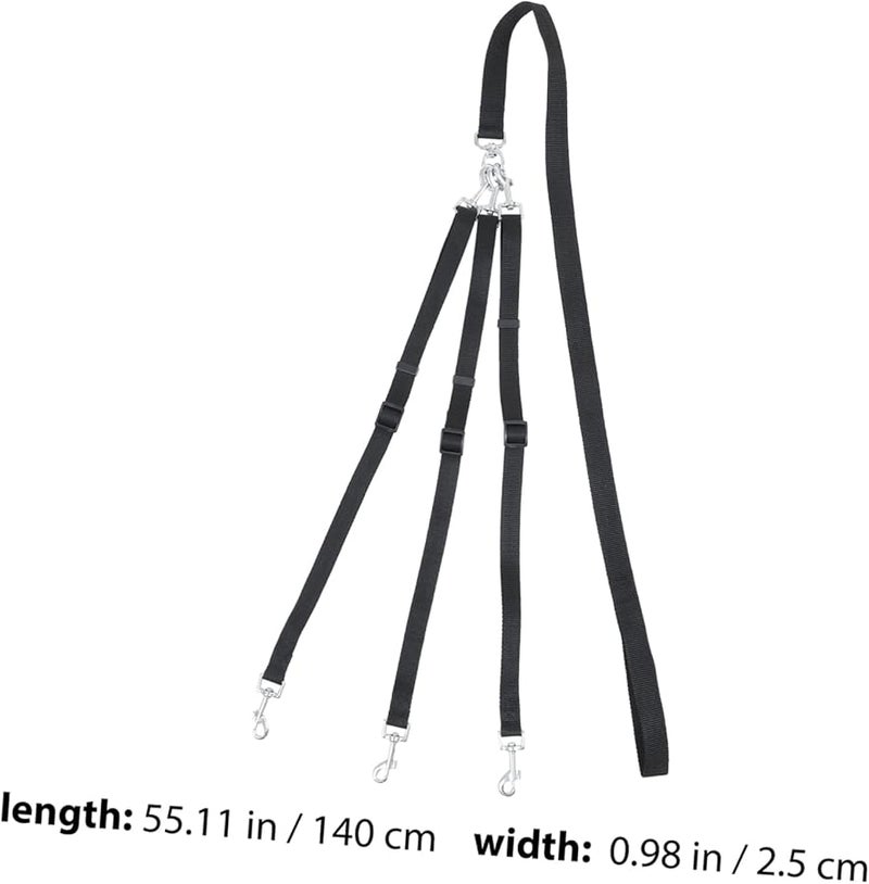 حبل تدريب الكلاب ثلاثي الرؤوس من النايلون متين للحيوانات الأليفة الصغيرة والمتوسطة أسود - Image 2